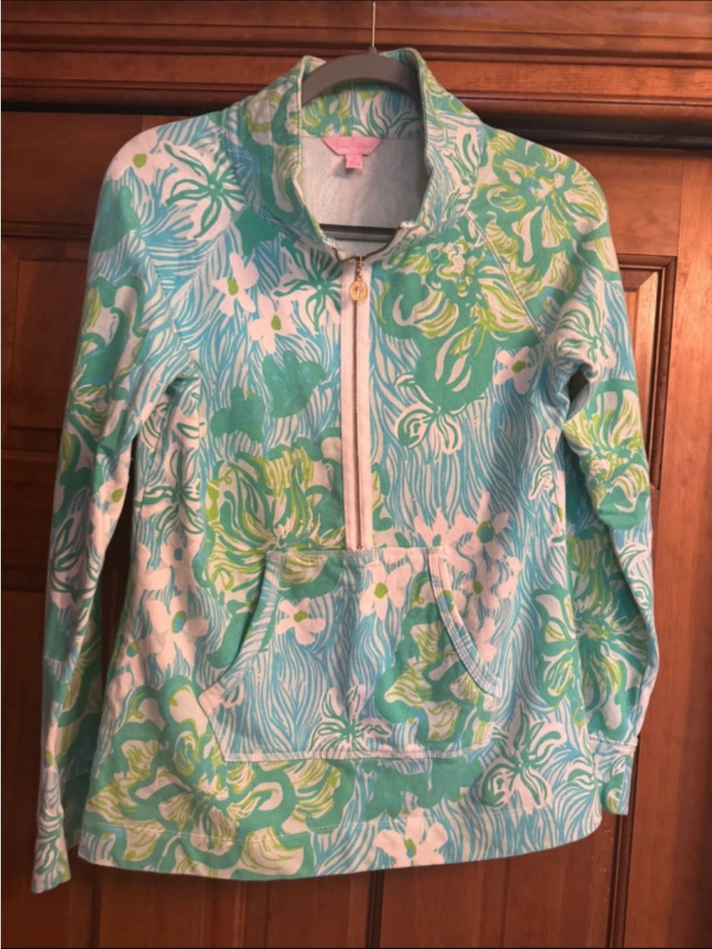 Lilly Pulitzer Aqua, Teal & Lime Floral Half-Zip Swim Coverup